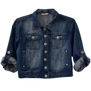 Cropped Denim Jacket with Roll Up Sleeves